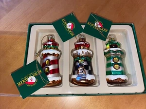 Lighthouse Christmas Ornaments Set Of 3 Nautical Kurt Adler NEW Beach - Picture 1 of 6