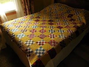 Antique 1800s Patchwork Quilt Hand Sewn 67x81 Postage Stamp 16 Patch Unused - Picture 1 of 12