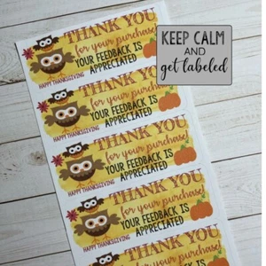 60 pegatinas de agradecimiento Otoño Acción de Gracias - Búho - Imagen 1 de 1