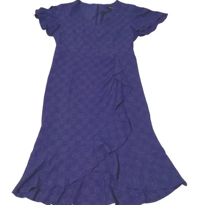 Vestido midi Nanette Lepore azul texturizado con volantes dobladillo para mujer talla 10 manga corta Foto 1 de 4