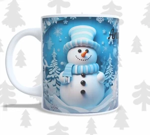 Personalisierte Weihnachten Xmas blau 3D Schneemann heiße Schokolade Kaffee Tee Tasse Geschenk - Bild 1 von 3