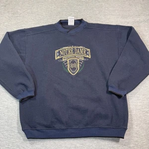 Notre Dame Sweatshirt Men L Blue Waffle Knit Crewneck Fighting Irish Cadre Vinta - Picture 1 of 6