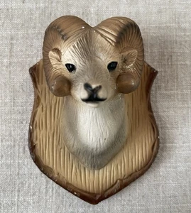 1950s Chalkware Ornamental Arts & Crafts Mini Big Horn Sheep Ram Head Wall Mount - Picture 1 of 10
