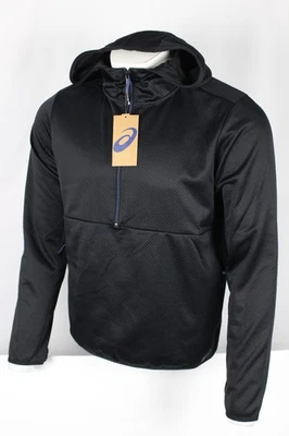 Sudadera con capucha negra con cremallera 1/4 polar rejilla tejido Asics para hombre ajuste regular Foto 1 de 4