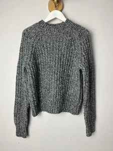 Albaray 50% Wolle Grobstrick High Neck Pullover grau meliert UK8 - Bild 1 von 11