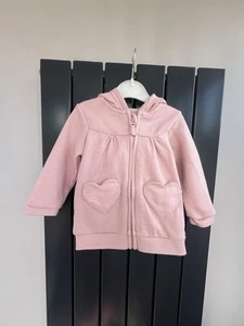 Baby Girl Pink Hooded Jacket 6-9months Heart Pockets Long Sleeve Zip Up Pretty - Picture 1 of 3