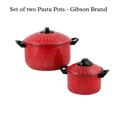 Panelas de macarrão antiaderente Gibson Everyday 4 peças esmalte em aço - respingos brancos vermelhos - Imagem 1 de 4