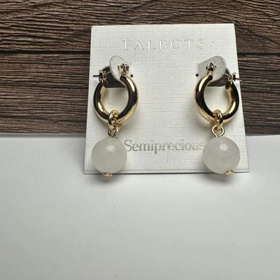 Brincos perfurados Talbots pedra semi preciosa pendurados argola tom dourado novo com etiquetas $34 - Imagem 1 de 4