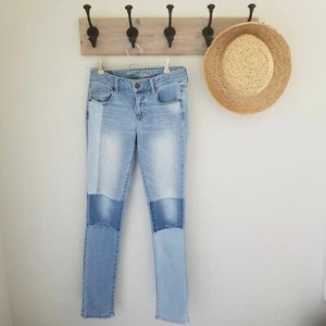 American Eagle Skinny Jeans Knee Patch Pieced Denim Light Wash Womens 4 Regular - Picture 1 of 7