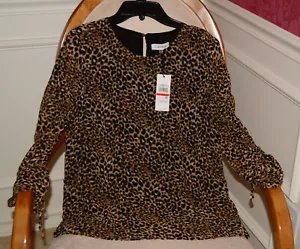 Calvin Klein Animal Print Shirt**W/ Cinch Sleeves * SZ XS* Beautiful *** - Picture 1 of 11