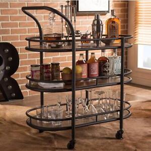 Industrial Style Rustic Rolling Serving Bar Wine Cart Kitchen Tea Cart