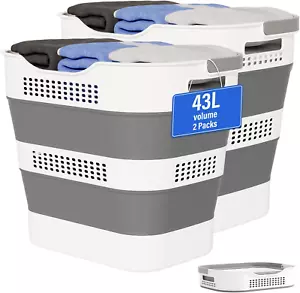 43L Collapsible Laundry Baskets - 2 Packs, Foldable with Handles, Grey - Picture 1 of 12