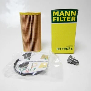 MANN Ölfilter HU719/6x + Ölablassschraube 15374 VW Audi SEAT Skoda 2,0l 2,5l - Picture 1 of 9
