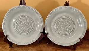 Lot of 2 BOHO Living Gray Melamine 8.75” Salad Plates: Embossed • Medallion - Picture 1 of 7