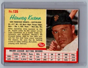1962 Post Cereal #135 Harvey Kuenn - Picture 1 of 2