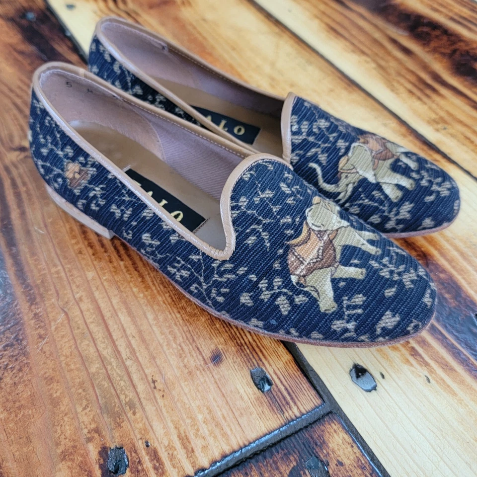 Zalo Black & Tan Round Toe Elephant Smoking Slipper Loafer Leather Trim Size 5M - Image 1 of 4