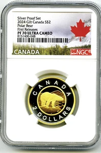2024 $2 CANADA GILT SILVER PROOF TOONIE NGC PF70 NEW EFFIGY FIRST RELEASES &YEAR - Picture 1 of 2