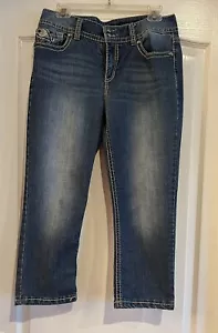 Code Bleu Annette Women Sz 6 Regular Capri Pants Blue Denim Embroidery Pocket - Picture 1 of 2