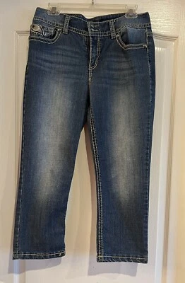 Code Bleu Annette Women Sz 6  Regular Capri Pants Blue Denim Embroidery Pocket - Image 1 of 2