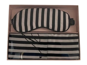 Victoria's Secret Pink Black Eye Mask and Pillowcase Set Striped VS - Picture 1 of 2