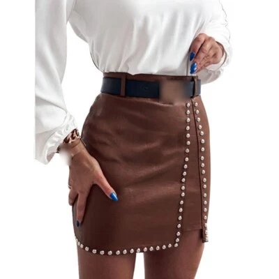 Pencil Skirt PU Leather High Waist Mini Dress Women Look Stretch Bodycon Wet - Image 1 of 4