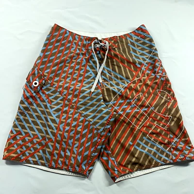 DC Boardshorts Para Hombres 32 Marrón Azul Rojo Logo Sin Forro Skate Surfer Playa Exterior Foto 1 de 4