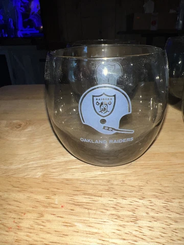 4 Oakland Raiders Roly Poly NFL Glasses Vintage Smoked Gray Whiskey Set MCM Cover