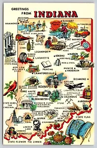 Mapa turístico de turismo de Indiana saludos postal - Imagen 1 de 2