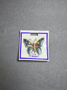 Vintage Whimsical Blue Multicolor Enamel Butterfly Brooch Pin Pendant 1 x 1.25" - Picture 1 of 3