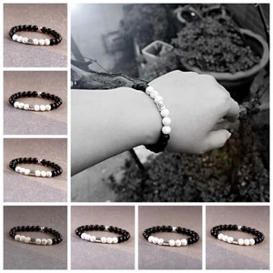 12 Tierkreis 8 mm matt Onyx Stein weiß elastisch Perlen Armbänder Horoskop Armbänder - Bild 1 von 48