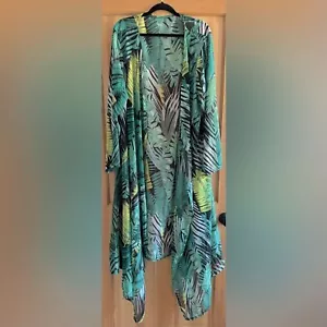 Kimono Plumero Shein Curve 5XL Tropical Palm Junto a la Piscina Playa Largo Abierto - Imagen 1 de 6