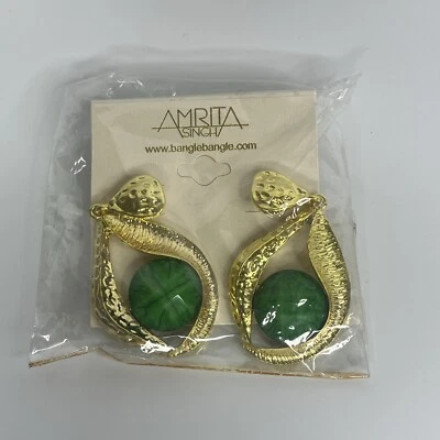 Pendientes Amrita Singh para mujer dorados y verdes bisutería para mujer nuevos con etiquetas Foto 1 de 2