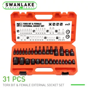 31PC Torx Bit & Female External Socket Set T8- T70 E4-E24 Impact Socket Adapters - Picture 1 of 10