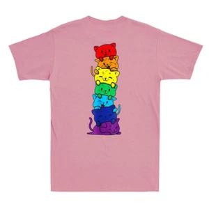 LGBT Cat Stack Rainbow Gay Pride Gift For Cat Lover Vintage T-Shirt (On Back) - Picture 1 of 8