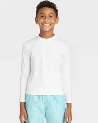 NOVA Camisa de Natação Masculina Cat & Jack Branca Manga Longa Sólida Protetor contra Erupções Cutâneas L 12/14 HUSKY - Imagem 1 de 2