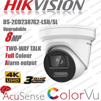 Hikvision 4K ColorVu DS-2CD2387G2-LSU/SL Full-Color AcuSense 8MP IP Camera Mic - Image 1 of 4