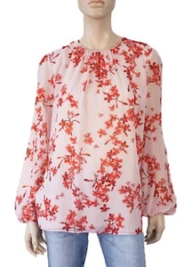 GIAMBATTISTA VALLI Balloon Sleeve Floral Print Pink Silk Chiffon Blouse 44 US 10 - Picture 1 of 4