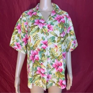 Vintage Caribou New York Tropical Hibiscus Hawaiian Shirt Ladies XL - Picture 1 of 7