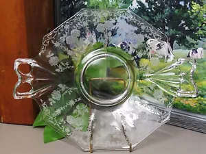 Fostoria MIDNIGHT ROSE Elegant Etched Handled Cake Plate ~ Circa 1933-1957 - Picture 1 of 3