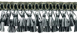 Two Tier Tassel Fringe Trim, Color# SGB - Silver Grey, Black [Sold By The Yard] - Picture 1 of 1