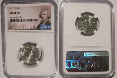2017 D Jefferson Nickel 5c NGC MS 67 6FS Full Steps - Image 1 of 2