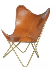Salón Adorno Relax Brazo Silla Clásico Marrón Cuero Mariposa Plegable Hierro - Imagen 1 de 12