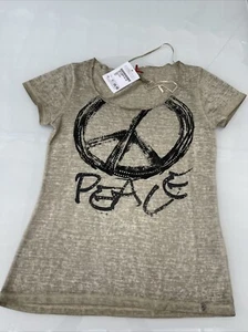 Key Largo sandfarbes Damen T-Shirt Peace Frieden Strasssteine Nieten Gr. XS Neu - Bild 1 von 3