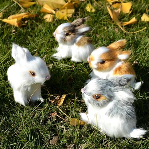 Pack of 4 Assorted Miniature Realistic Furry Rabbits Figurines Simulation Farm A - Picture 1 of 9