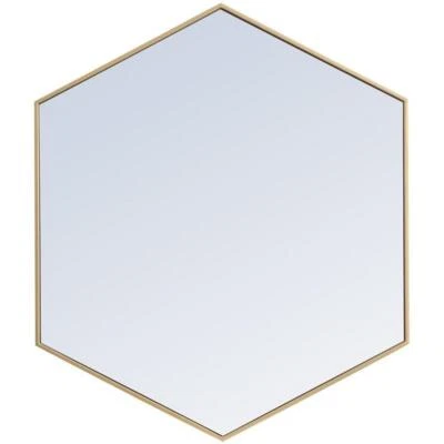 Elegant Decor Eternity 35" x 41" Hexagonal Metal Frame Mirror in Brass - Image 1 of 4