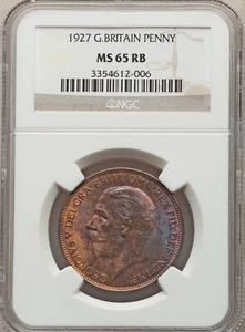 GREAT BRITAIN  GEORGE V 1927 PENNY, GEM UNCIRCULATED, NGC CERTIFIED MS65-RB - Picture 1 of 2