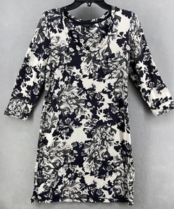 Soma Intimates Nightgown Womens Sz M Black White Floral 3/4 Sleeve Pocket Cotton - Picture 1 of 12