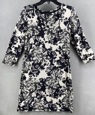 Soma Intimates Nightgown Womens Sz M Black White Floral 3/4 Sleeve Pocket Cotton - Image 1 of 4