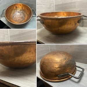 Antique Copper Candy Apple Butter Kettle Primitive Dovetailed 18” Inner Rim 20lb - Picture 1 of 13