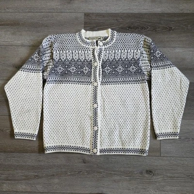 Peruvian Link Alpaca White Gray Cardigan Sweater Women's Size M Fair Isle - Image 1 of 4